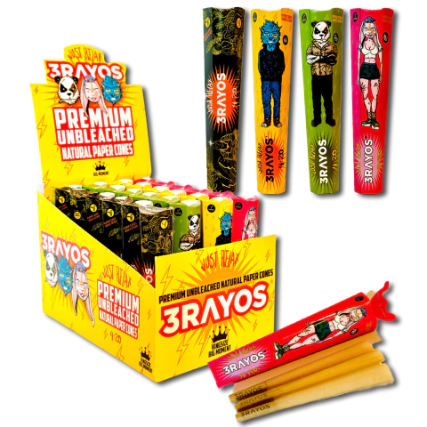 3 RAYOS CONES King Size *3 unid PREMIUM UNBLEACHED NATURAL PAPER .cod250187 (24)